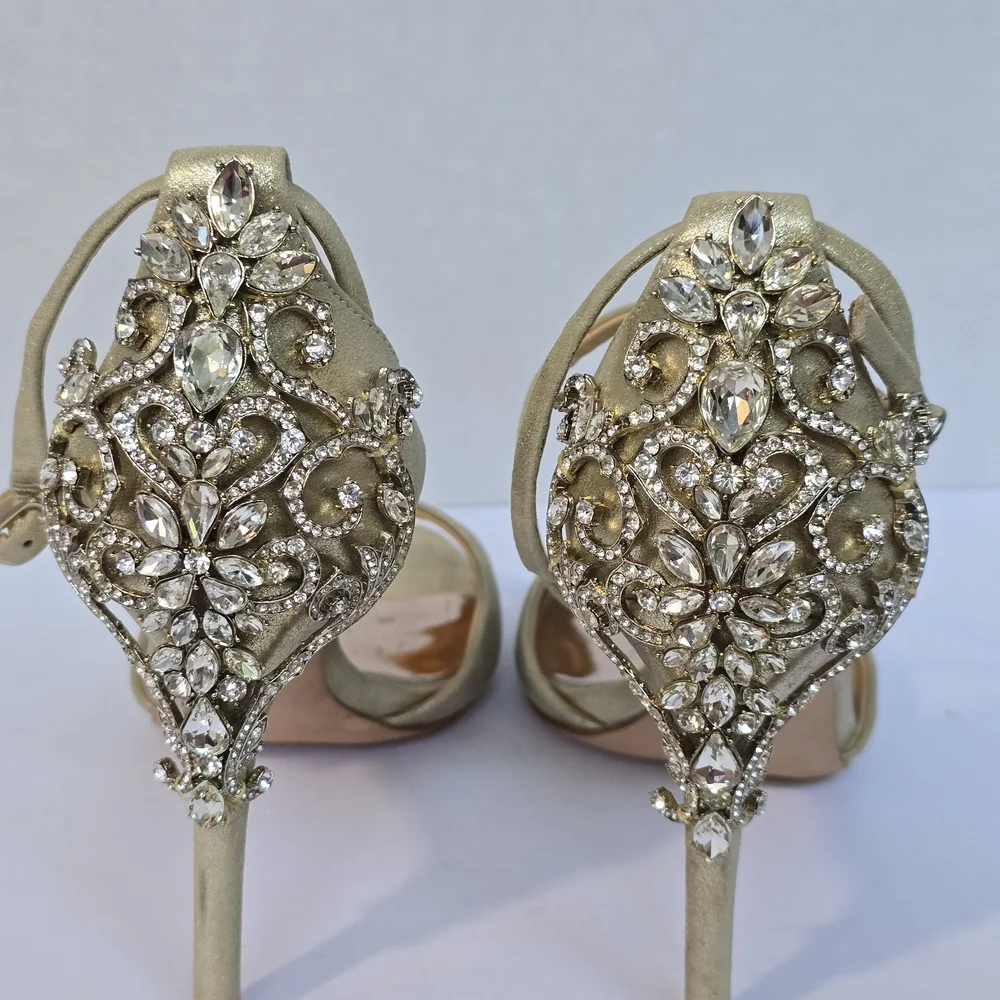 Badgley Mischka Champagne Gold Crystal Embellished Heels 7.5 - Picture 7 of 9